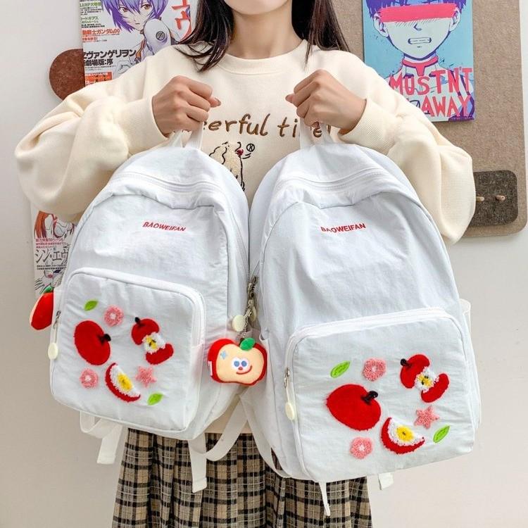 

Embroidered Apple Backpack: Versatile Casual Bag for Students and Travelers Small Single Bag білий