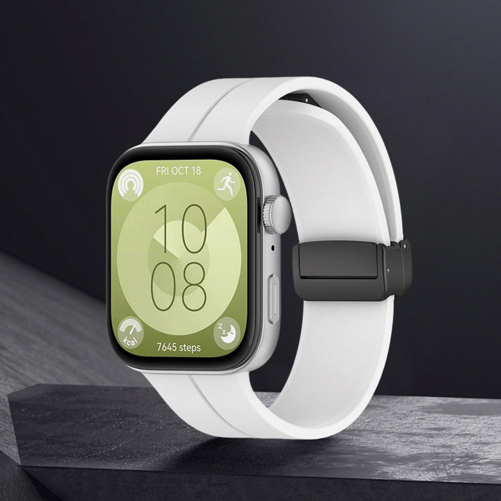 Silicone Strap Soft Watch Band Sweatproof Magnetic Folding Buckle Replacement Watchband Adjustable for Huawei Watch Fit 3 Strap