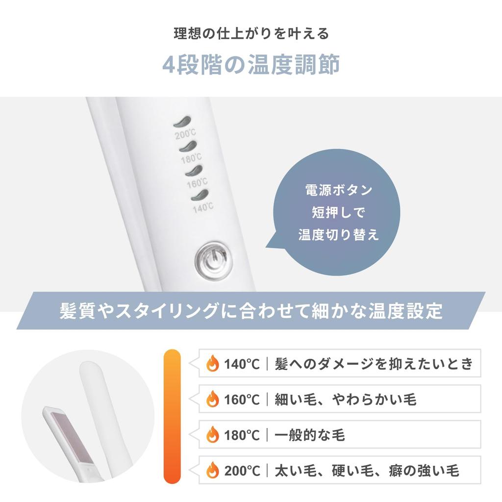 Pure Luxe Cordless Hair Made in Straightening and Curling 4 Temperature USB Iron, Japan, Function, White, Settings, Rechargeable, Compact,