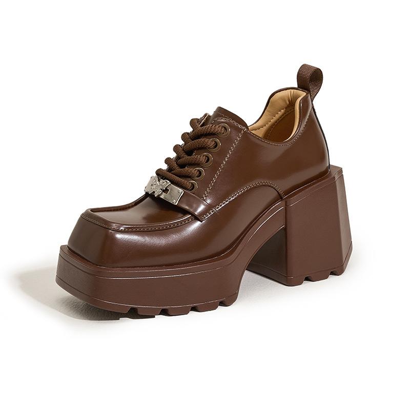 

Лоферы на толстом каблуке женские 2025 осень новые на платформе, увеличивающие рост, женская обувь, универсальные туфли на высоком каблуке в британском стиле, маленькие кожаные туфли 39