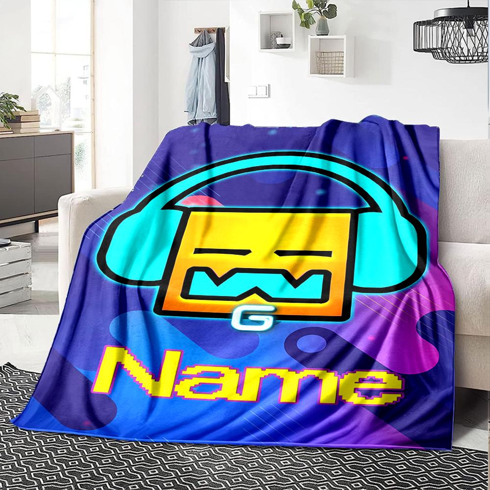 Customiz Name Personality Geometry Dash Blanket Soft &Warm Sofa Office Bed Travel Lunch Break Blanket, Gift Suitable All Seasons