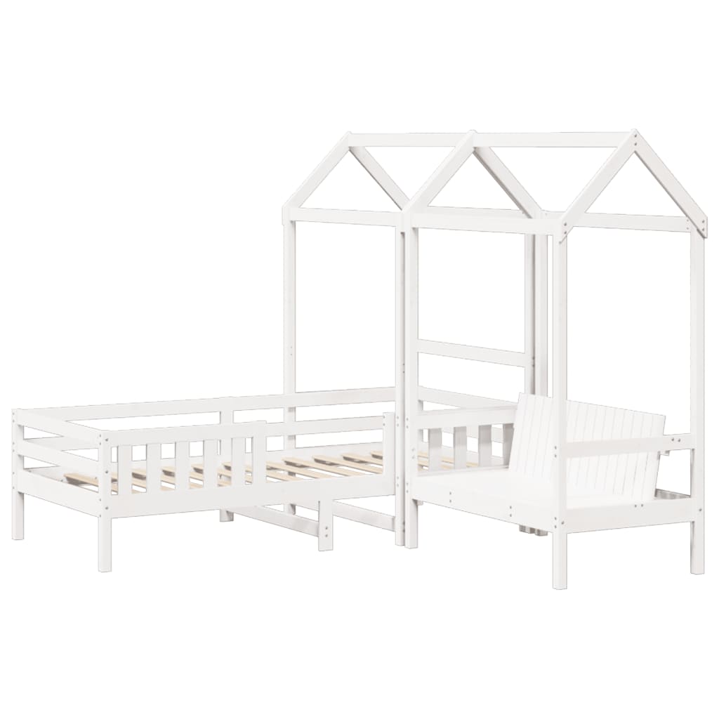 Solid Wood Bed and Bench with Roof White 75x190 cm Pine Wood