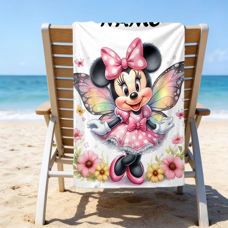 1pc Minnie6 Beach Towel with Custom Name, Beach/Swimming/Bath/Picnic/Camping Towel, Suitable for Seaside Beaches