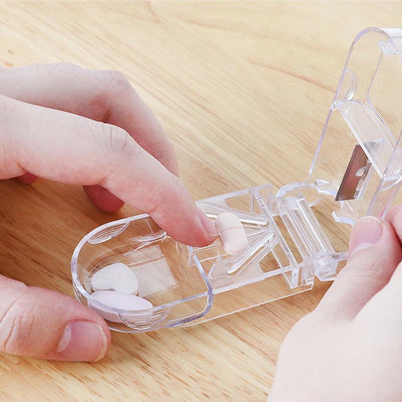 Pill Cutter Box Portable Drug Box Tablet Cutter Splitter Medicine Pill Holder Pill Cutter Box