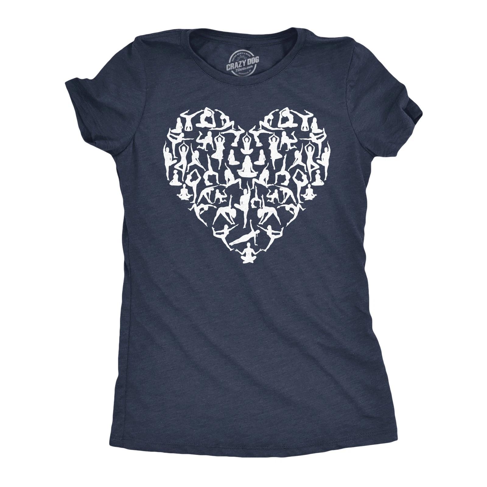 Womens Funny T Shirts Yoga Heart Sarcastic Graphic Novelty Tee For Ladies XS