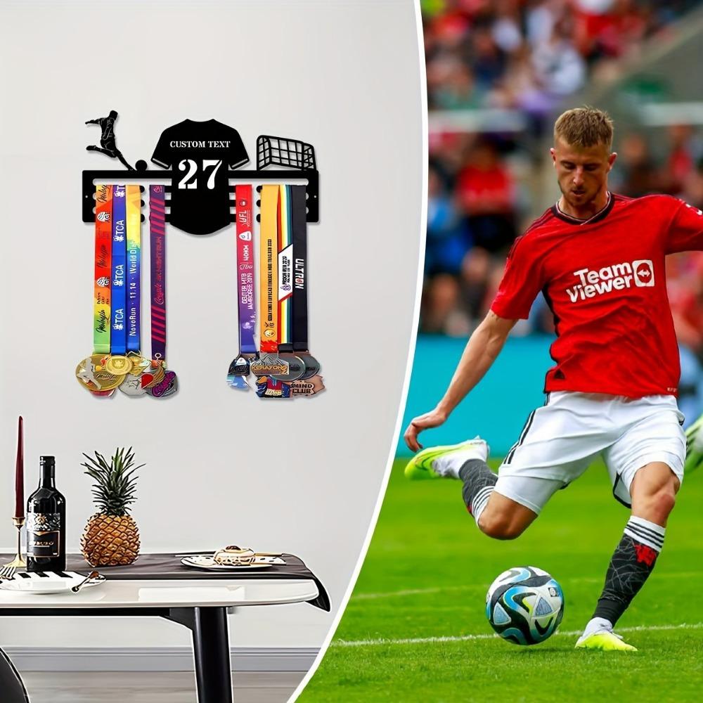 Personalized Soccer Trophy Metal Wall Rack | Custom Sign & Hooks for Kitchen, Lounge, Veranda Decor | Customizable Gift