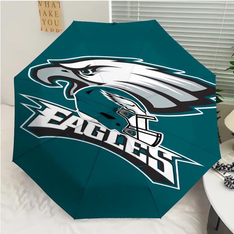 Philadelphia Eagles LOGO Print Automatic Umbrella, 8 Rib Iron Frame, Plastic Handle, Suitable for Outdoor Travel &Daily , Ideal Gift