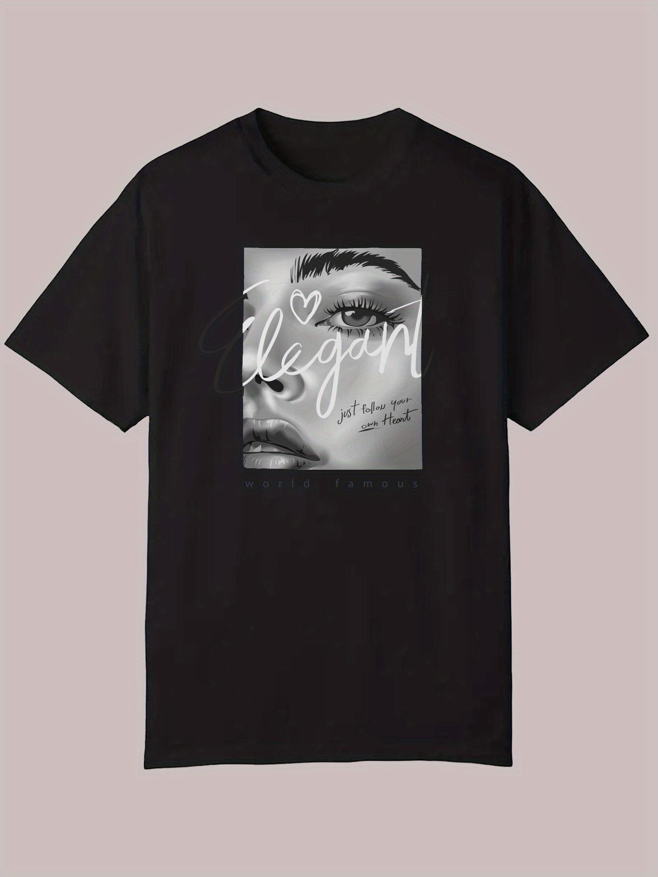 [Lightweight Design] Casual Polyester T-shirt with Stylish Portrait Print - Short Sleeve L