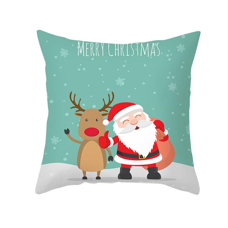 Cartoon Printed Christmas Pillow Case Peach Skin Santa Claus Wish Pillow Home Sofa Cushion
