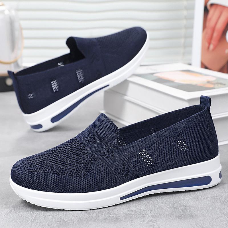 Shoes Women's casual shoes Flying woven breathable mesh shoes One pedal Middle-aged and elderly mother shoes Soft sole Comfortable single shoes