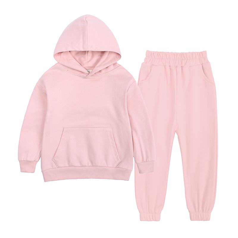 Children's Solid Color Hooded Long Sleeve Top and Pants Set for Medium and Large Boys and Girls - Trendy Autumn Clothing