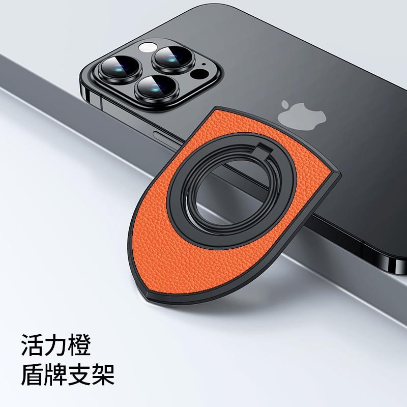 Dual-Side Magnetic Ring Holder Stand IPhone With Leather Texture Compatible MagSafe MK-Double-Sided Magnetic Ring Holder Orange
