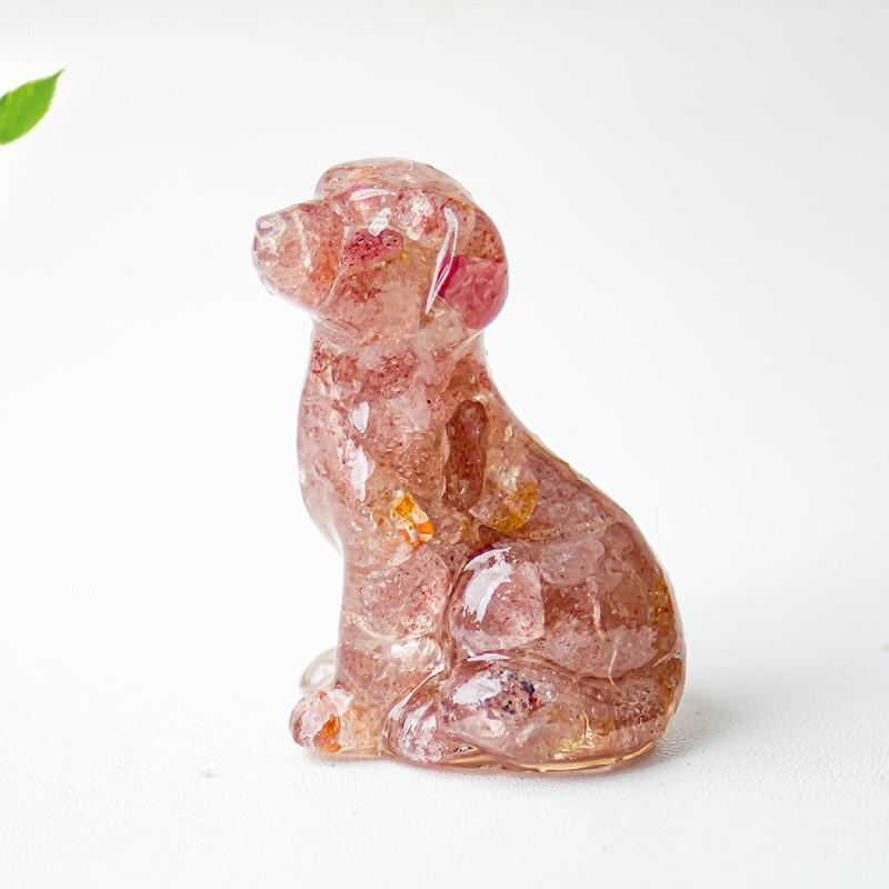 Resin Dog Figurine With Natural Crystal For Office Desk Decor And Home Gift