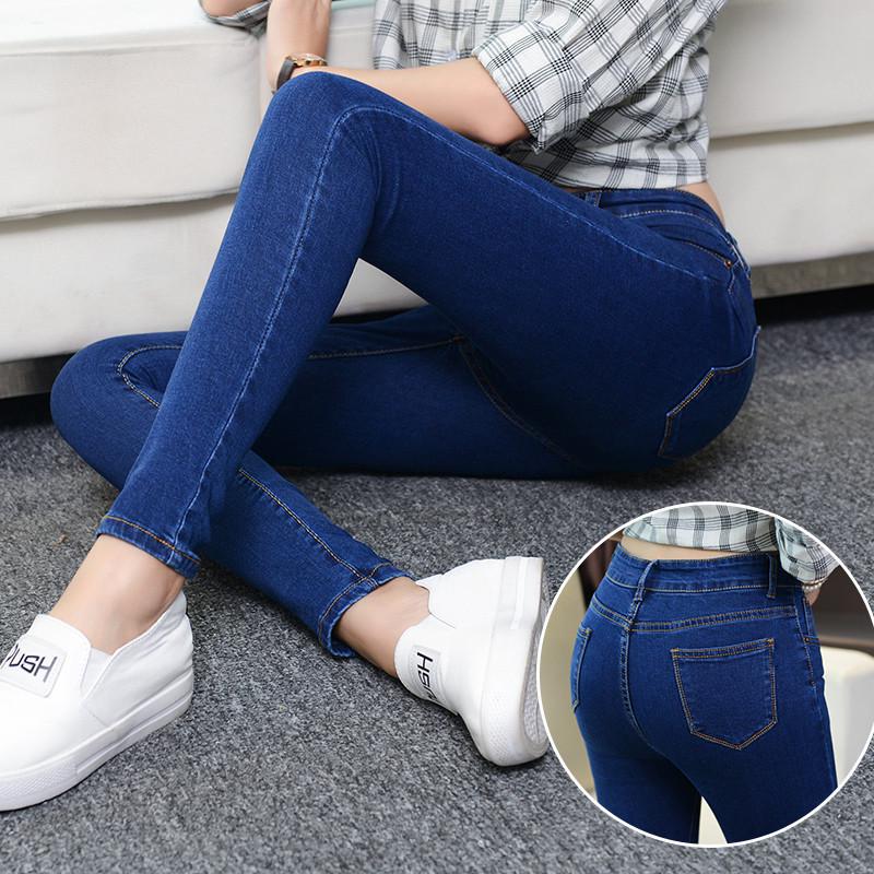 2025 Autumn Korean Style High-Waisted Women s Plus Size Stretch Skinny Jeans 29 синий