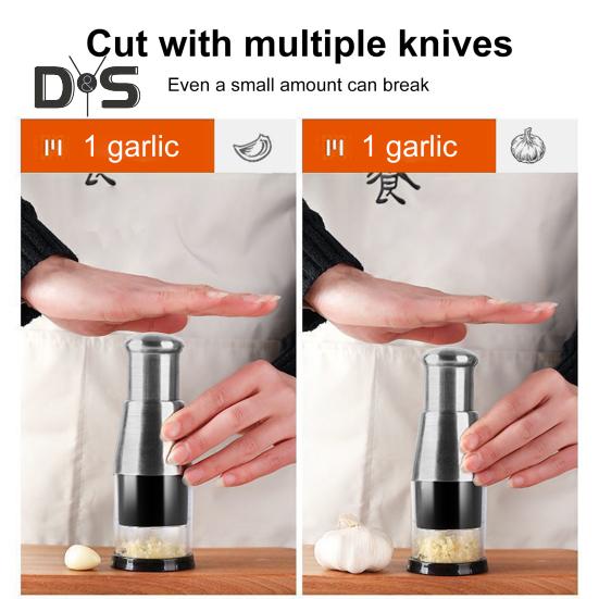 Garlic Press Stainless Steel Manual Garlic Crusher Chopper Mincer Efficient Onion Cutter for Nut Potato Tomato Time-Saving Kitchen Tool
