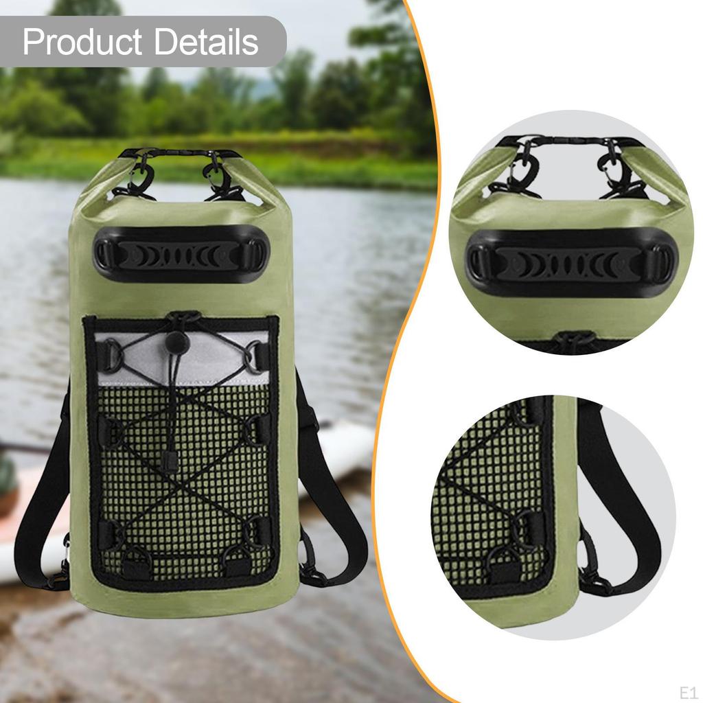 Trockentasche mit Griff, Leichter und vielseitiger Rucksack, Grün, für Camping, Rafting, Schwimmen,