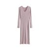 Fall Winter Lazy Wind Loose V-Neck Sweater Dress Women's Long Sleeve Straight Knit Pit Strip Wide Dresses