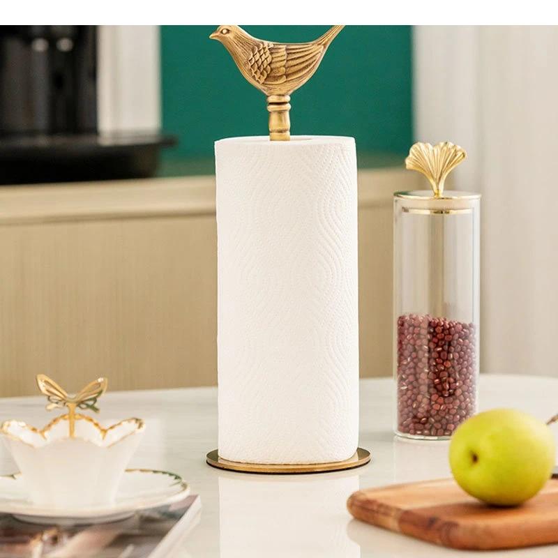 Brass Tissue Holder Kitchen Vertical Oil-absorbing Roll Paper Towel Rack Table Top Storage Decorative Ornaments
