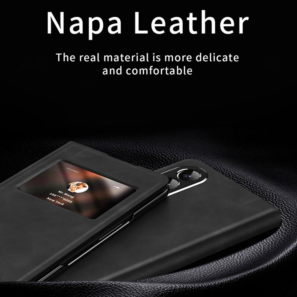

For Samsung Galaxy Z Fold3 5G Nappa Texture PU Leather+PC Phone Stand Case View Window Design Full Protection Cover White