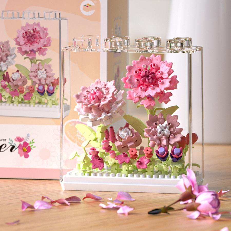 Non-Toxic Eternal Flower Diy Builidng Blocks Plastic Flowers Blocks Children Toys Sunflower Carnation New Year Decorations