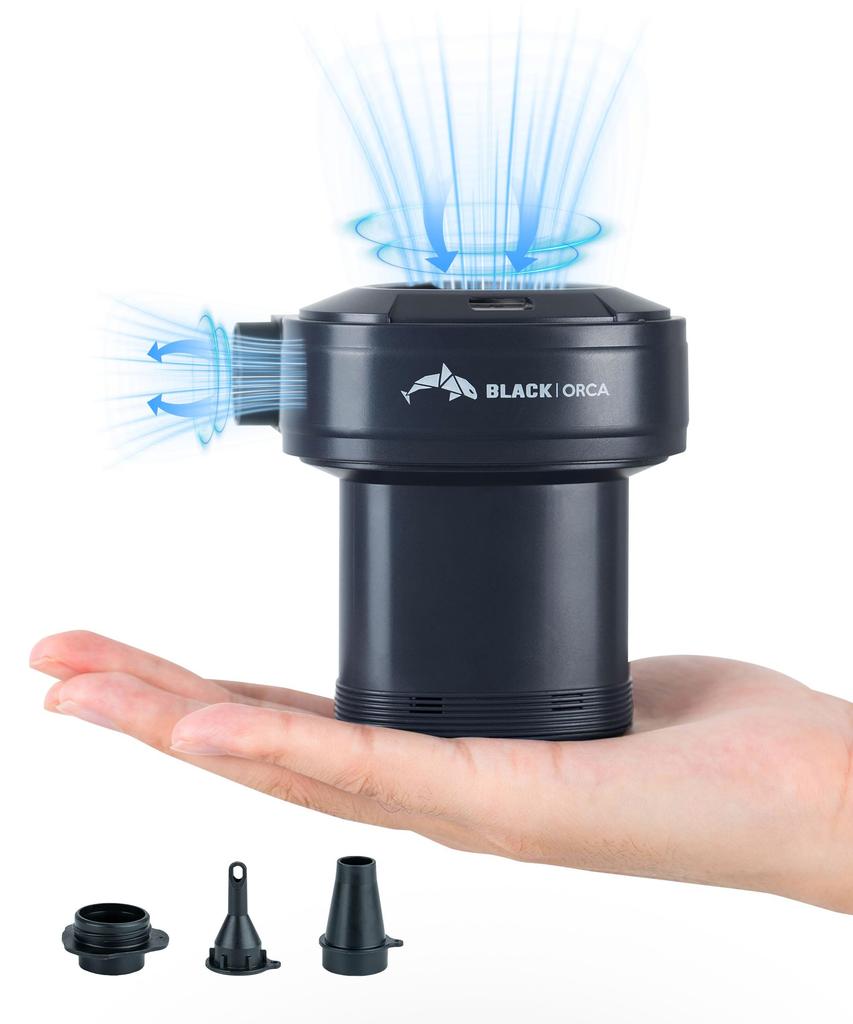 Czarna Elektryczna Pompka Powietrza Orca do Kempingu, Ładowalna przez Type-C, Bateria o Dużej Pojemności 4000mAh, Przenośna Pompka Powietrza do Pompowania i Spuszczania Powietrza, W zestawie