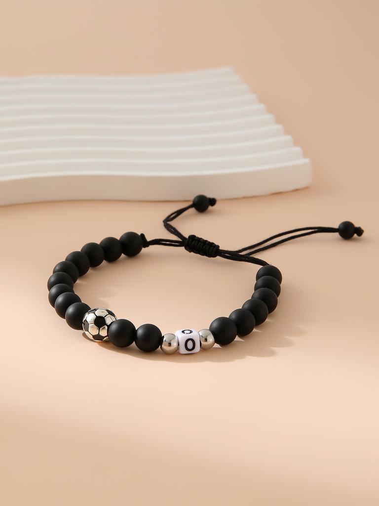 Mattschwarzes Fußball-Alphabet Verstellbares Perlenarmband Unisex Sport-Armband Schmuck