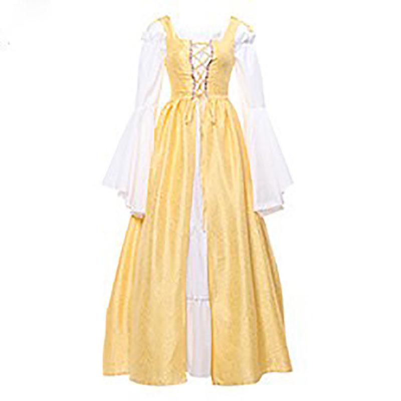 

Женский винтажный придворный костюм-двойка на Хэллоуин для средневекового сценического выступления L жёлтый