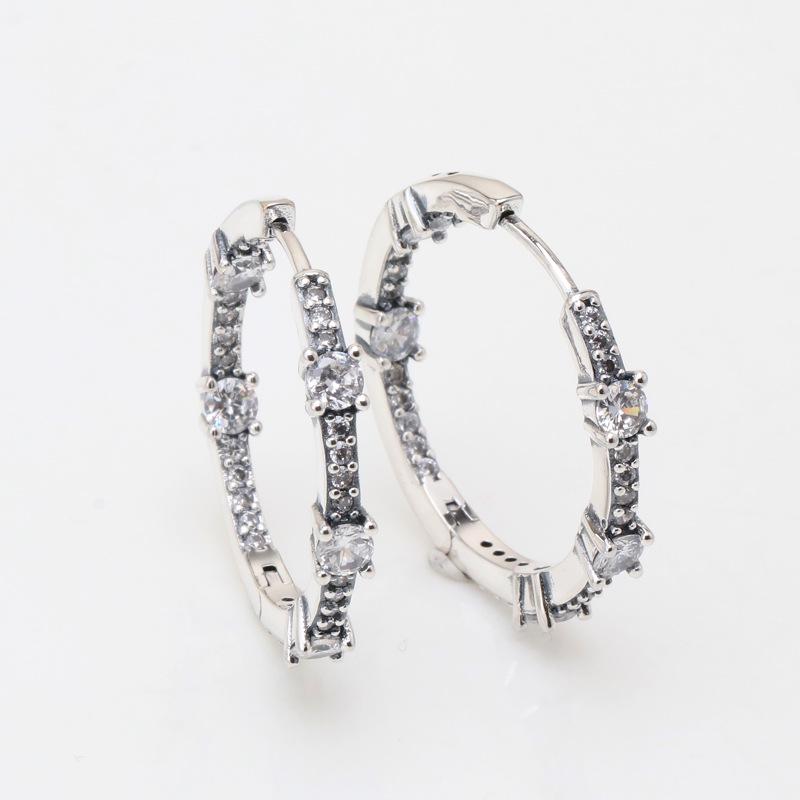 Pan Jia S925 Sterling Silver Pavé Rhinestone Hoop Earrings – Stylish Round Studs for Surprise Gift White Copper