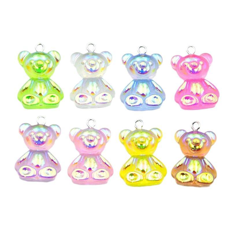 Colorful Resin Cartoon Bear Keychain: Cute Electroplated AB Pendant for DIY Jewelry