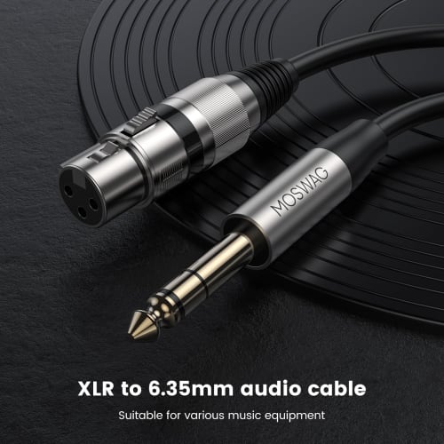 MOSWAG XLR to 6.35mm TRS Conversion Cable, 2m (2 meters), 1/4" TRS Balanced Cable to 6.35mm Stereo Cable, XLR (Female) Microphone Cable for Consoles,