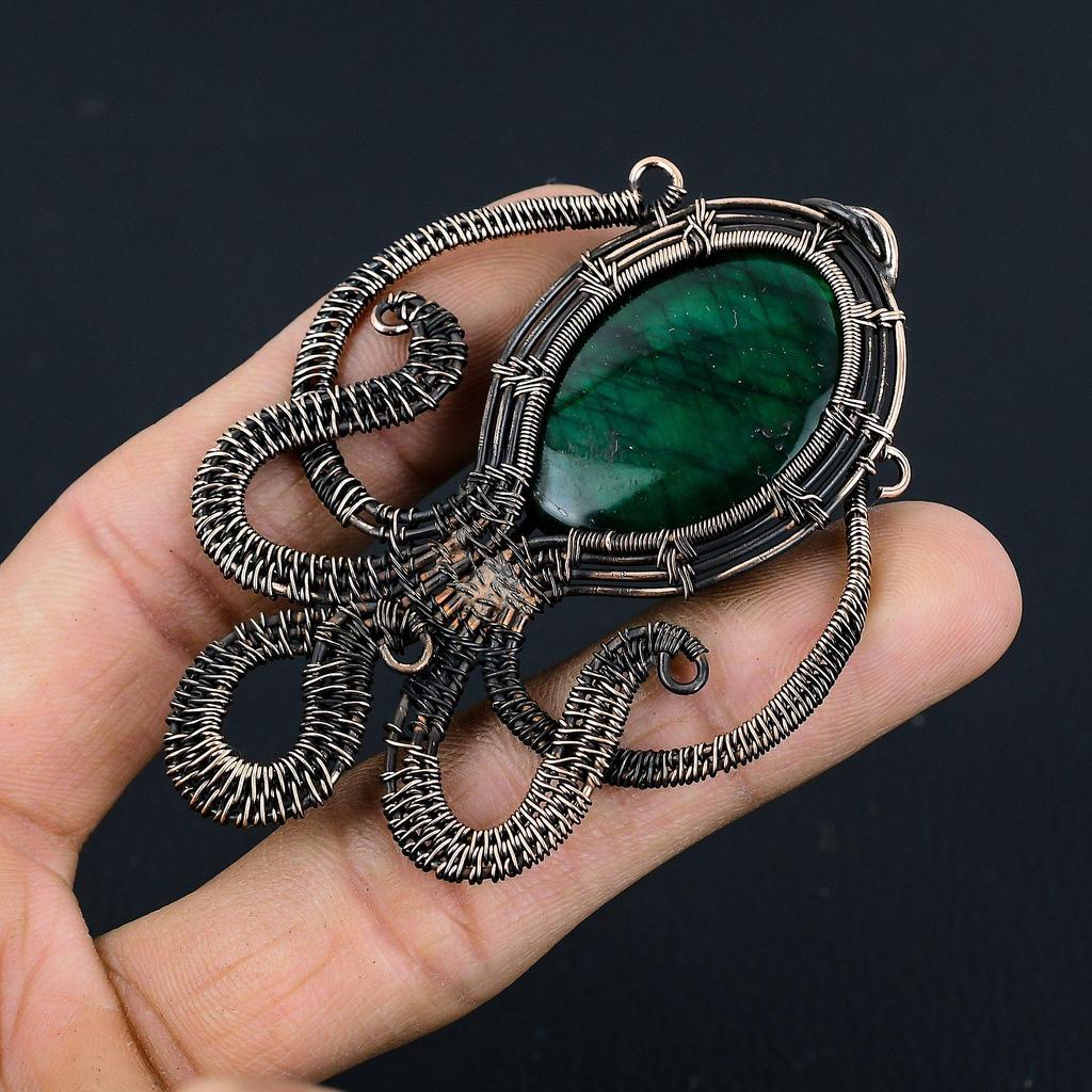 Green Flash Labradorite Pendant, Handmade Gemstone Pendant, 999 Copper Wire Wrapped Pendant Antique Jewelry, For Engagement Gift