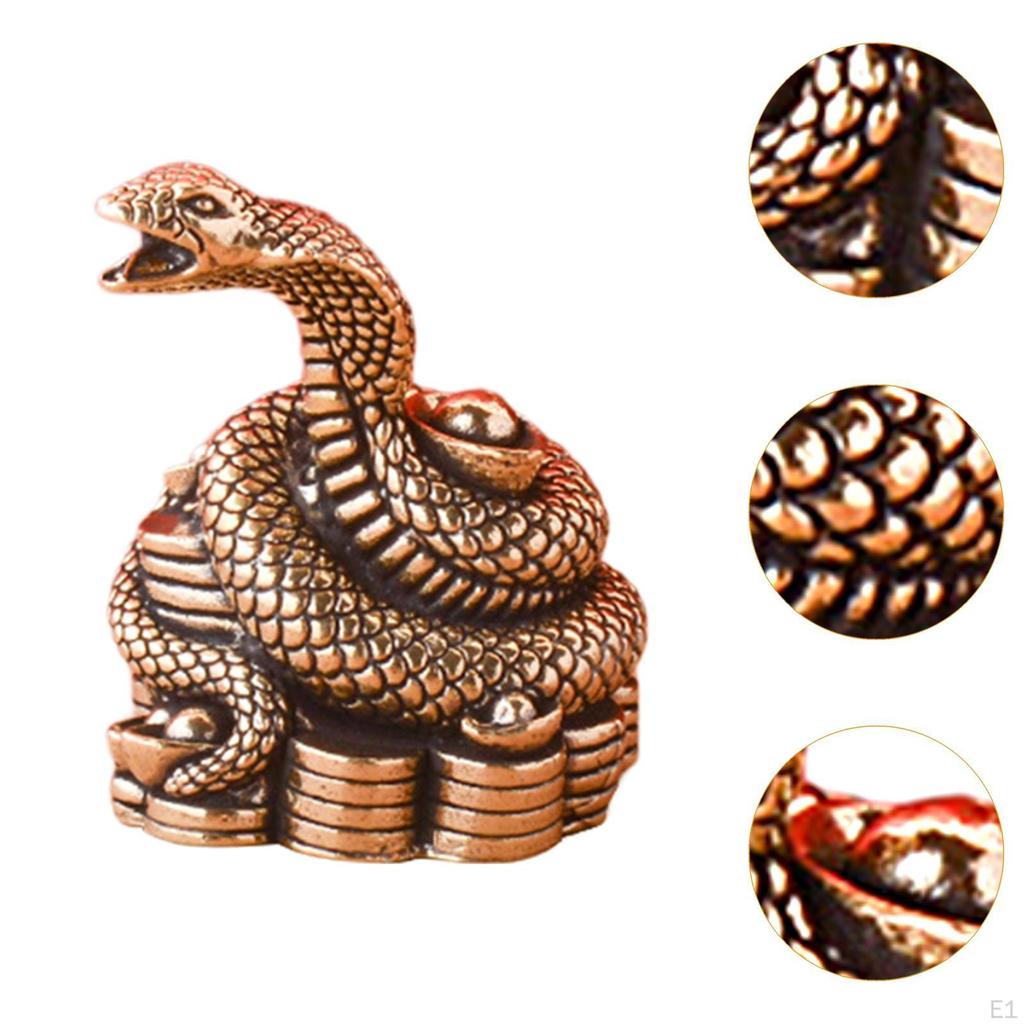 Brass Snake Statue Miniature Figurine Small Centerpiece Art Work Craft Animal Sculpture Desktop