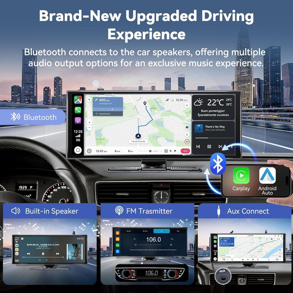 11.5' Carplay Screen with Android Auto, 4K Dash Cam, 1080P Backup Camera, GPS, Bluetooth, Voice Control
