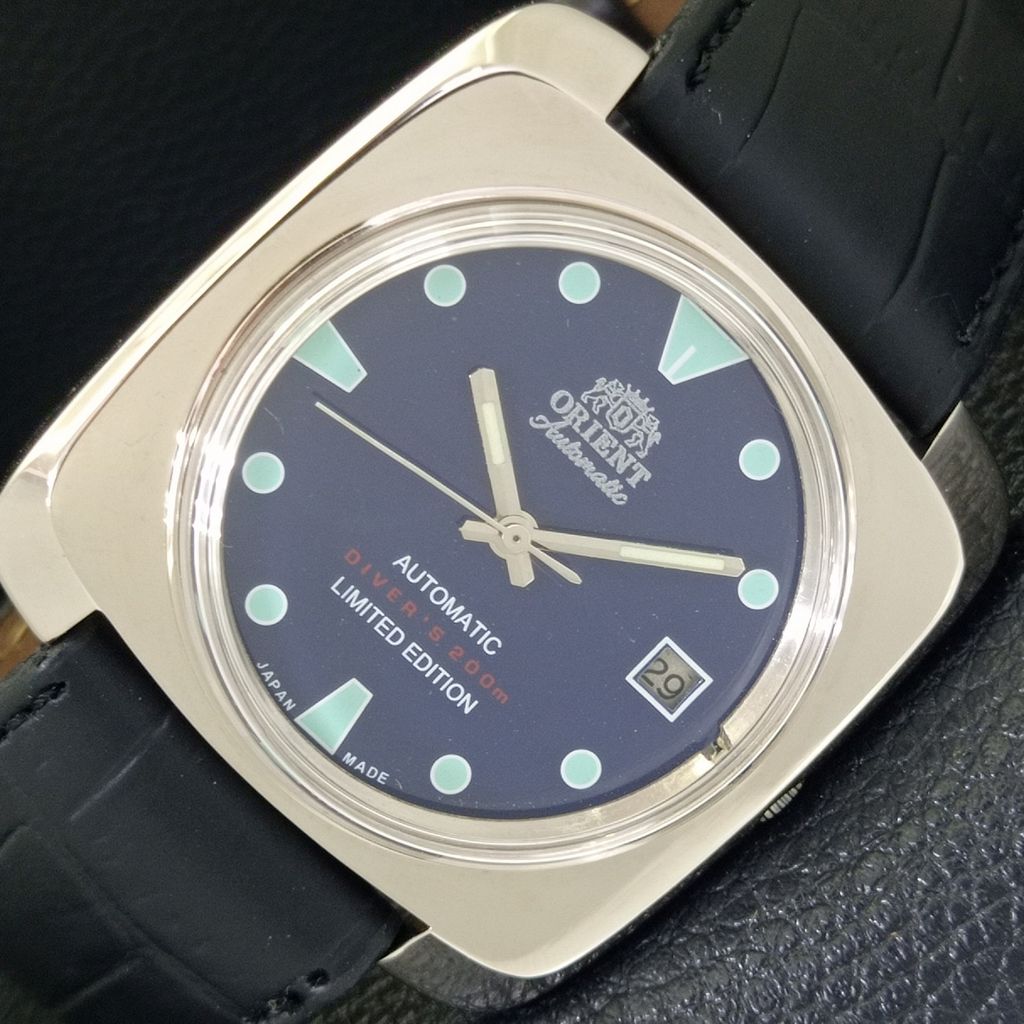 USED JAPAN VINTAGE ORIENT AUTOMATIC 46941 MENS BLUE COLOR DIAL WATCH A702233-5 R123-a702233