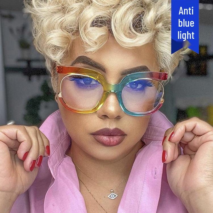 Rainbow Owl Large Frame Plano Glasses 2022 - Fashionable Myopia-Compatible European & American Style Eyeglasses