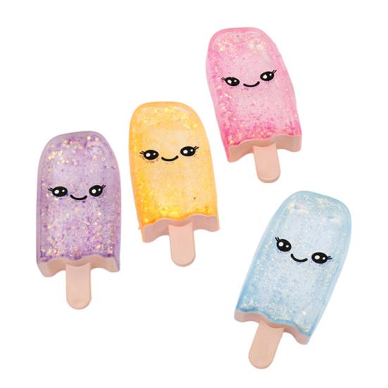 1/4Pcs Ice Stick Stress Relief Toy Smiling Ice Cream Squeeze Toy Slow Rising Clear Glitter Ice Stick Fidget Toy Decompression Relaxation Tool