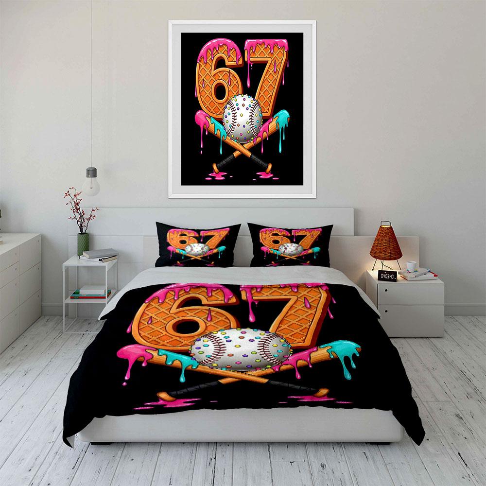 Numbers and Sweet Baseball Combo Bedding Set for Kids Luxury Gift 3pcs Digital Print Comforter Set Soft Comfortable Breathable