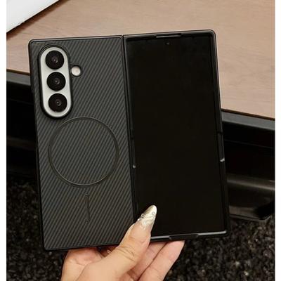 Business Sle Carbon Fibre Kevlar Leather Case For Samsung Galaxy ZFold 7 6 5 Magsafe Wireless Charge Shockproof Ultra-thin Cover