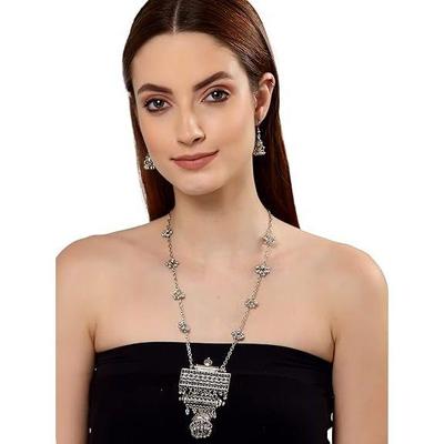Fashion Latest Stylish Traditional Oxidised Silver Necklace Jewellery Set for Women