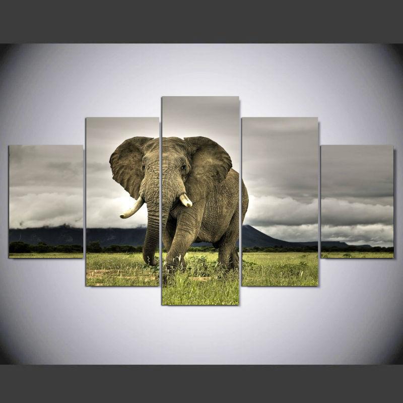 

5 шт., HD холст, краска, животные, слоны, модульная для современной декоративной спальни, гостиной, дома, настенный художественный декор, без рамки 20x35cm*2 20x45cm*2 20x55cm*1