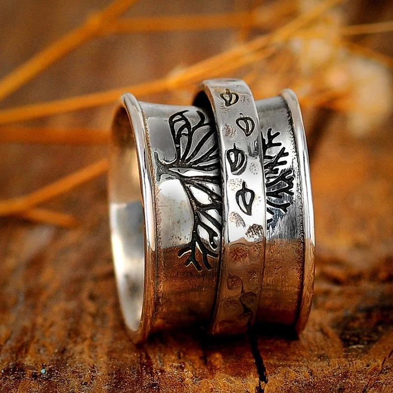 Creative Old Style Wide Face Ring, Personality Trend Life Tree Ring, Natural Style Hip Hop Men's Jewelry