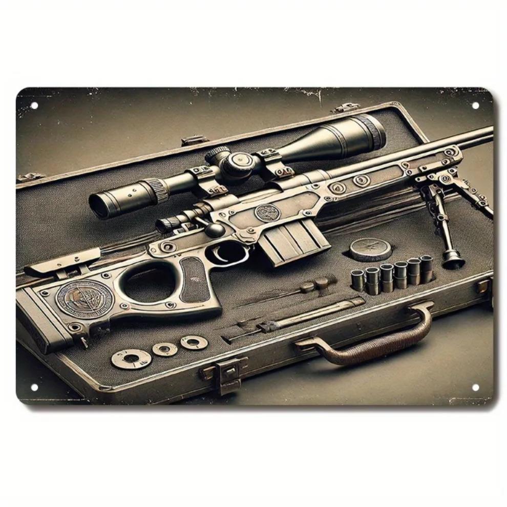 

True Mans Toys D Sniper Rifle Metal Wall Art with Case Realistic Iron Decor for Home Perfect for Christmas Halloween 20x30cm