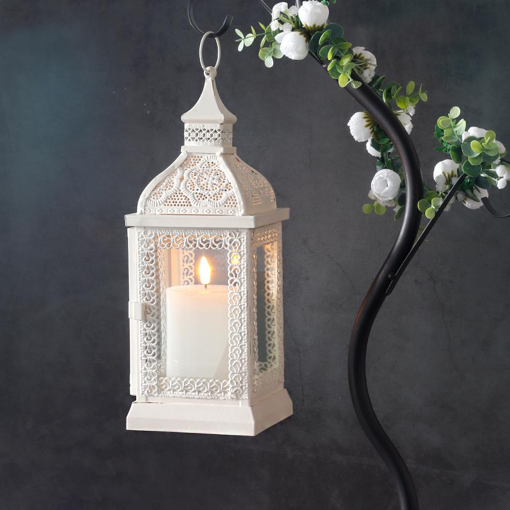 Vintage White Candle Lantern Durable Garden Metal Lantern Empty Square Candle Lantern for Wedding Decoration