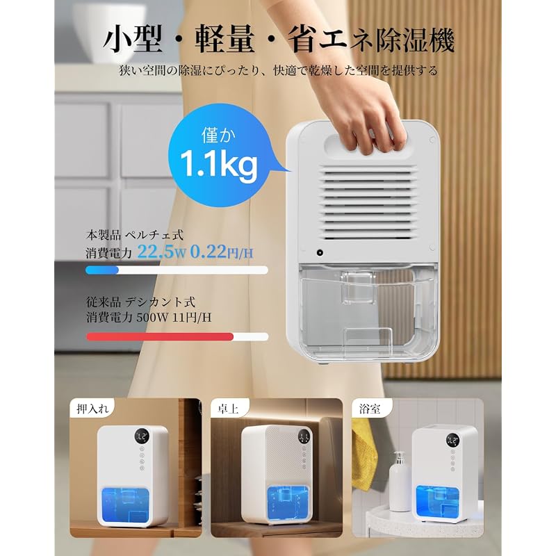 Compact Dehumidifier [2026 Rainy Season Countermeasure - Powerful Dehumidification - Energy Saving] Clothes Drying Dehumidifier, Double Peltier Type,