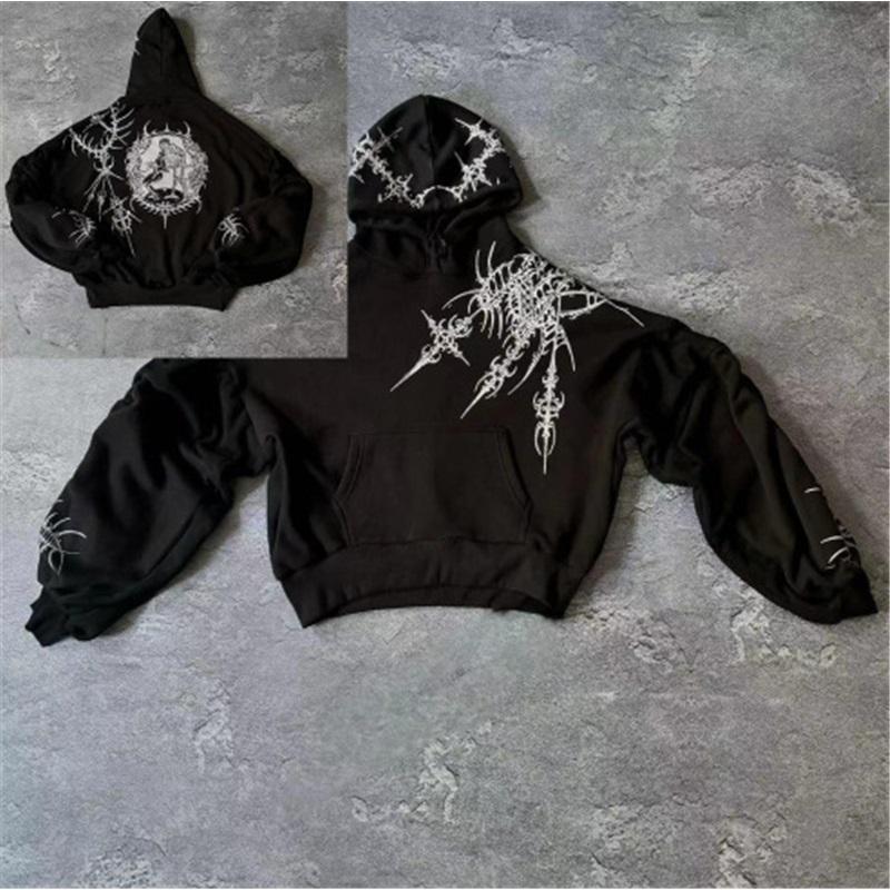 Unisex Dark Gothic Punk Graphic Print Pullover Hoodie Long Sleeve Loose Streetwear Sweatshirt For Men Women