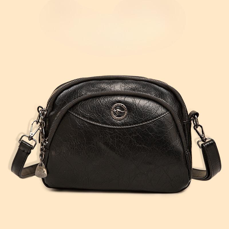 

Женская сумка из мягкой кожи, простая и вместительная многослойная сумка через плечо, модная сумка для мамы среднего возраста чёрный