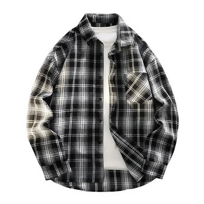 New Spring and Autumn Long-sleeved Plaid Shirt Loose Fashionable Shirt Men's Jacket Youth Large Size Versatile