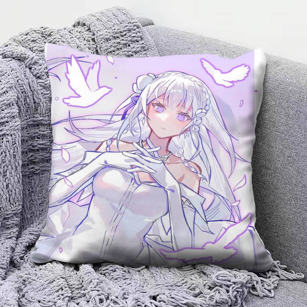 Re Zero Infinity Emilia Cute Anime GGirl  Pillow Covers Home Sofa Cushion Covers and Aecorative Custom