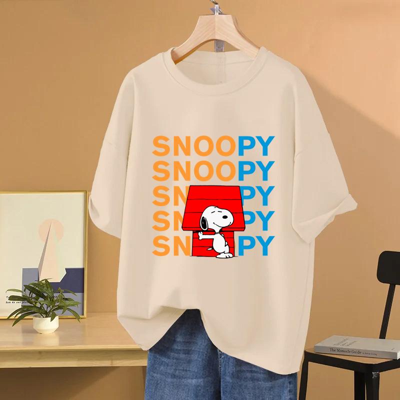

Snoopy Cartoon Anime Women T-shirt Summer Short Sleeve 100% Cotton Women Tee Shirts Tops 2025 New Fashion Couple Clothes M