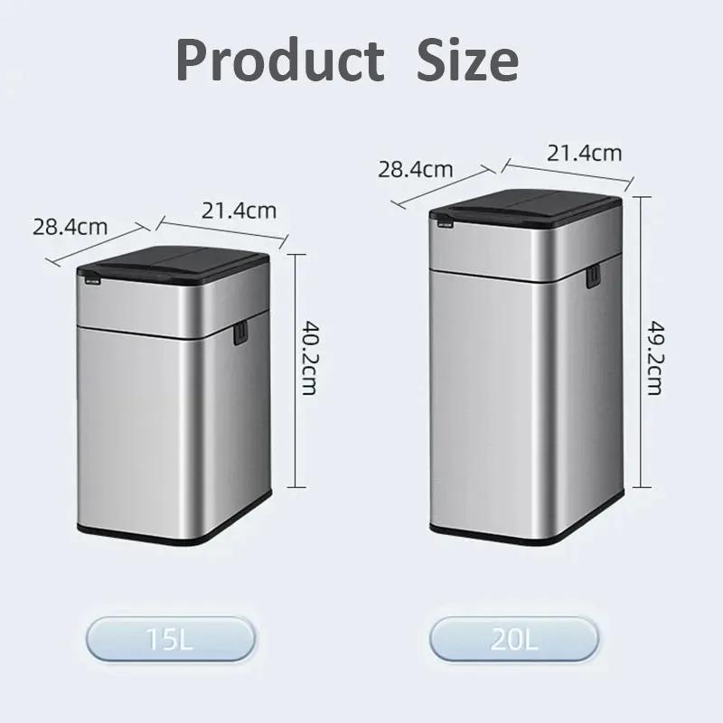 Smart Trash Can 20 Liters Large Capacity Wastebasket Stainless Steel Kitchen Garbage Bin 15 Liters Automatic Sensor Trash Bin
